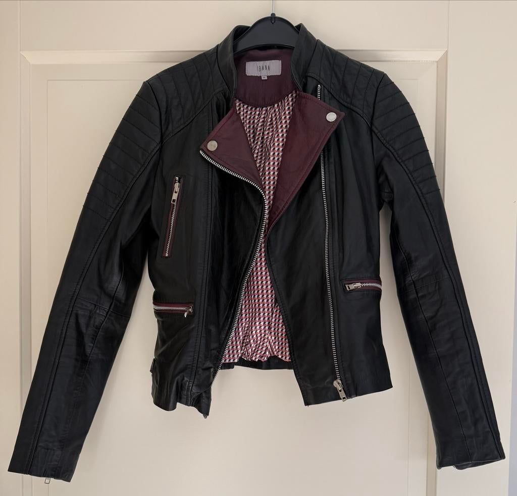 Ibana leren jasje zwart/bordeaux rood - maat 36, Zwart, Ophalen of Verzenden, Zo goed als nieuw, Jasje