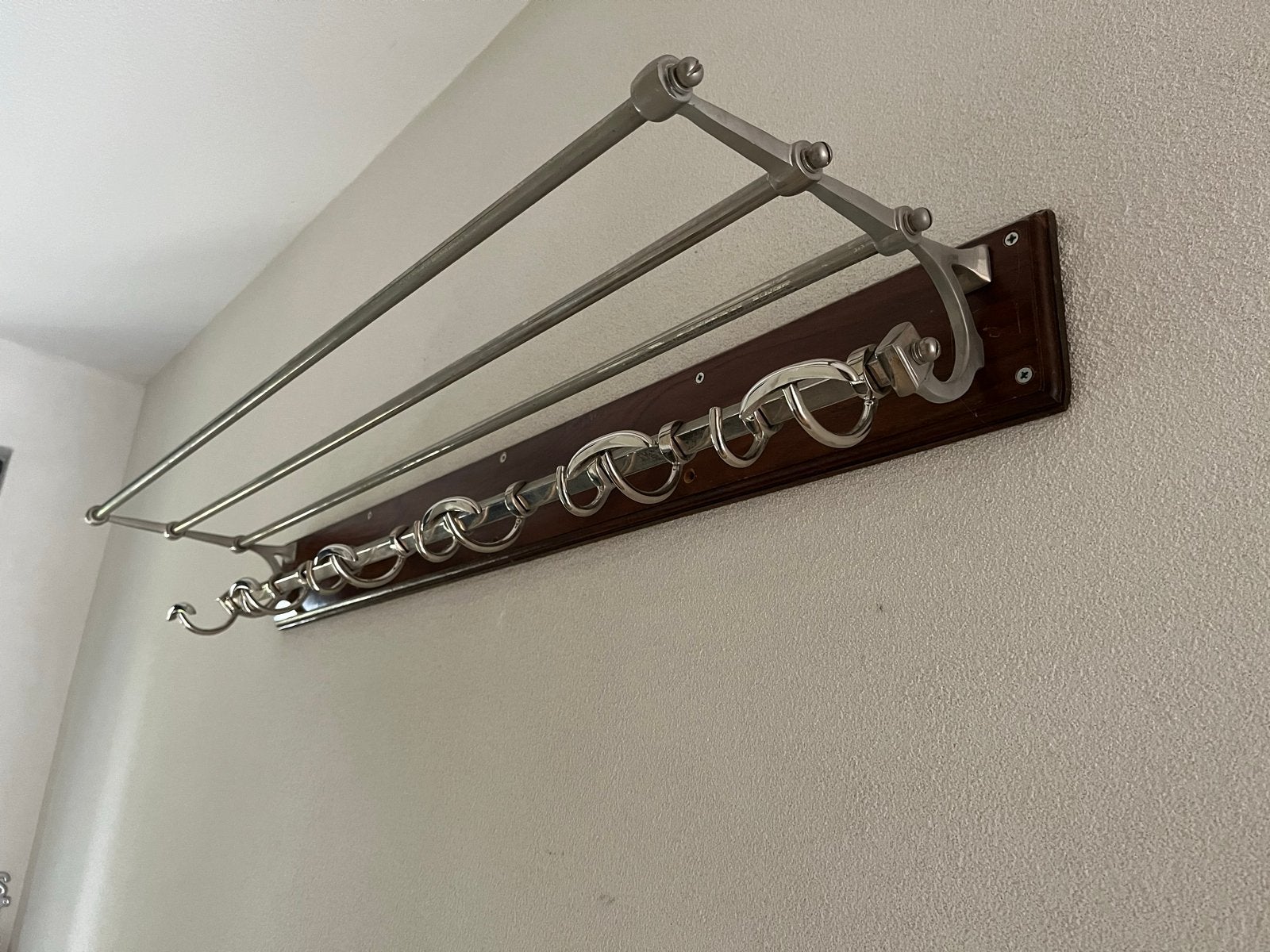 Vintage wandkapstok met hoedenrek en haken, Gebruikt, 100 tot 150 cm, Hout, Ophalen