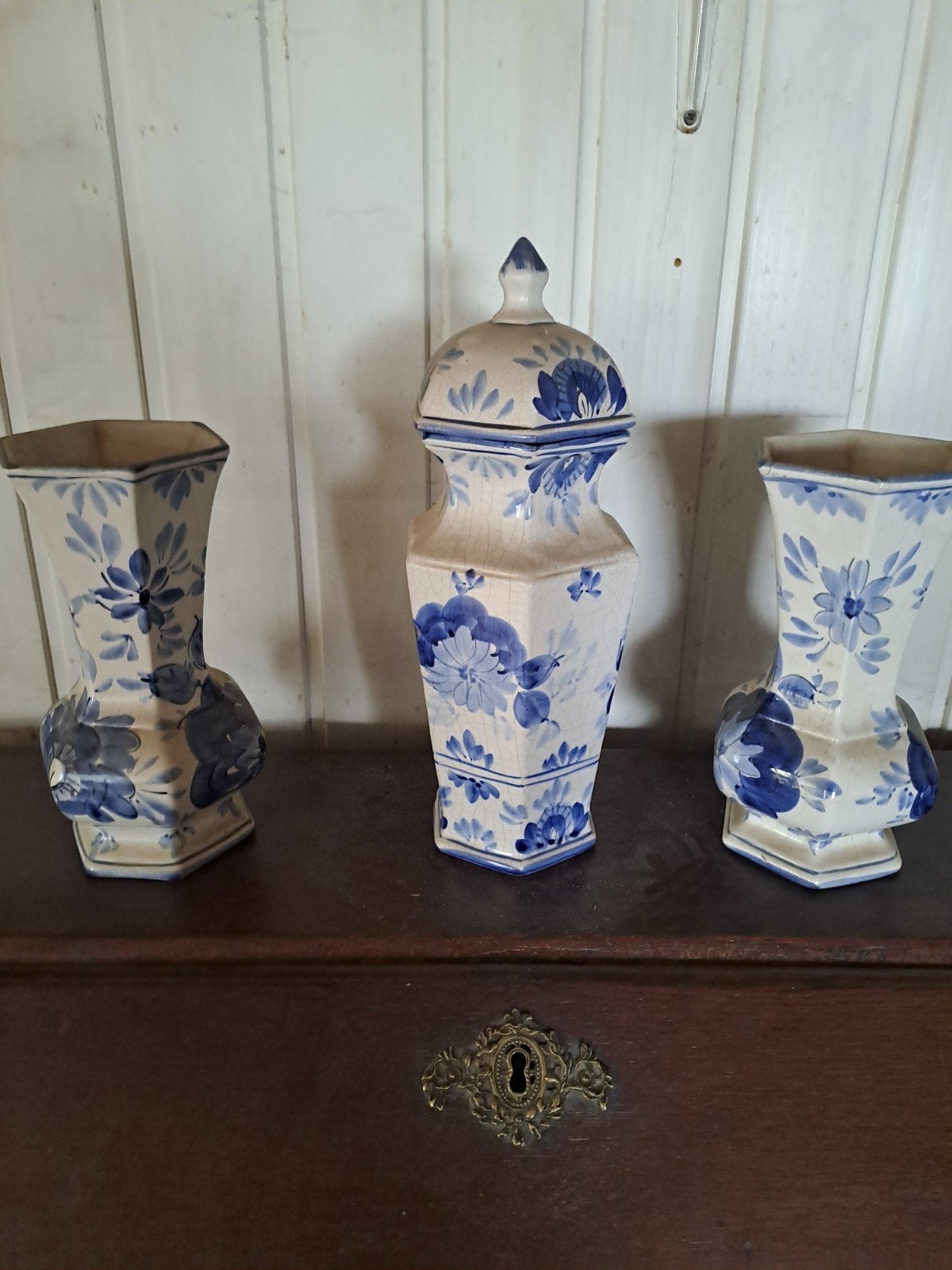 Set van 3 antieke Delfts blauwe vazen, Ophalen of Verzenden