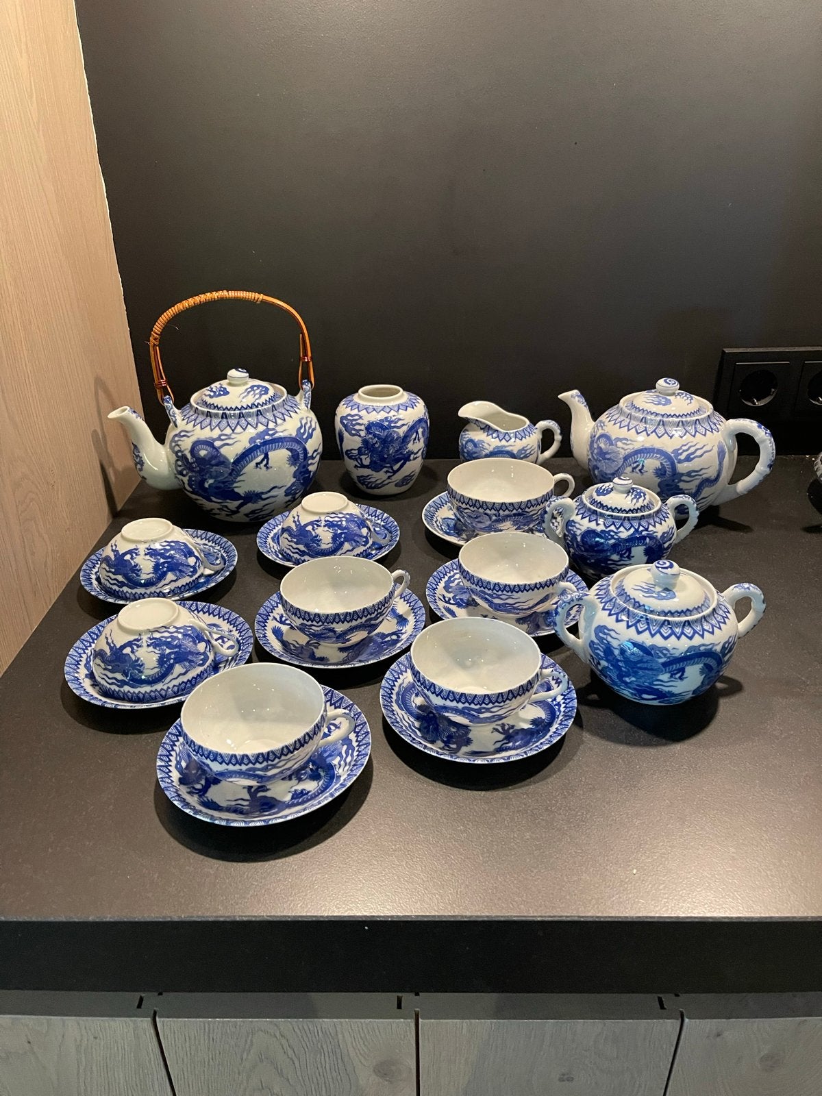 Prachtig japans/chinees Theeservies met Drakenmotief, Ophalen of Verzenden