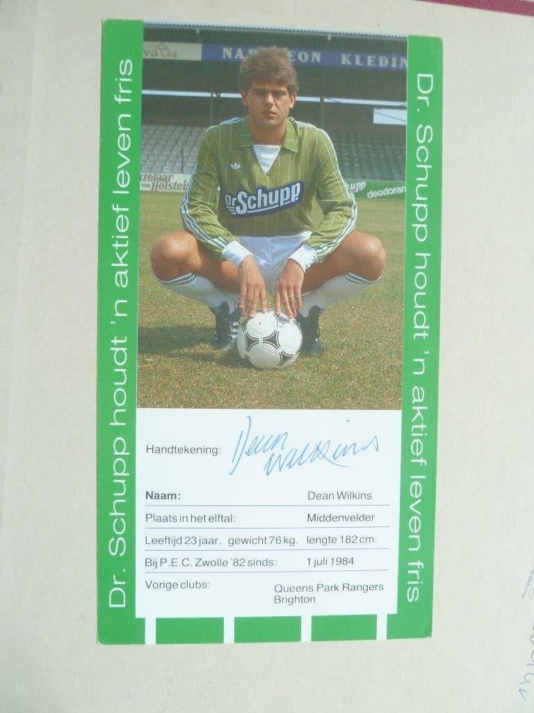 Spelerskaart.  Dean.Wilkins.  PEC Zwolle. 1985/1986, Ophalen of Verzenden, Zo goed als nieuw, Overige binnenlandse clubs, Spelerskaart