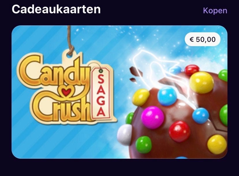 Candy rush kado kaart, Eén persoon, Cadeaubon