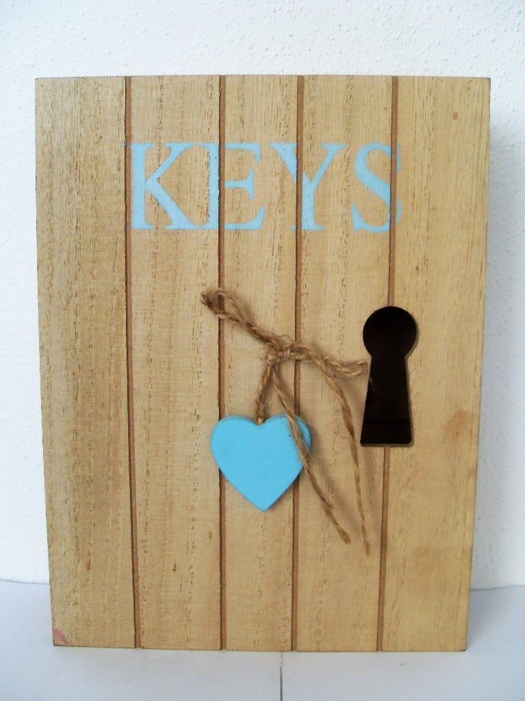 Houten Sleutelkastje Hartje Sleutel Kastje Key Blauw, 18 cm, 24 cm, Hout, Ophalen of Verzenden