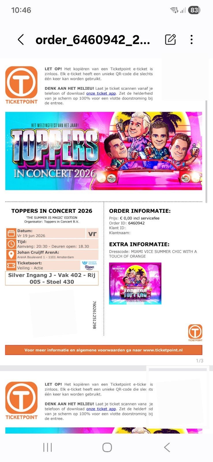 Toppers Johan Cruijff Arena 19 juni, Twee personen, Juni