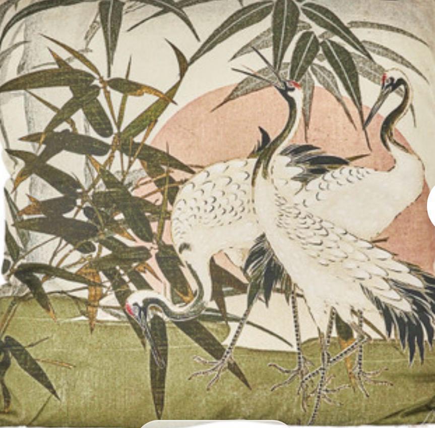 Kussens met kraanvogel, groen 45x45 cm, Huis en Inrichting, Woonaccessoires | Kussens, Ophalen of Verzenden, Zo goed als nieuw