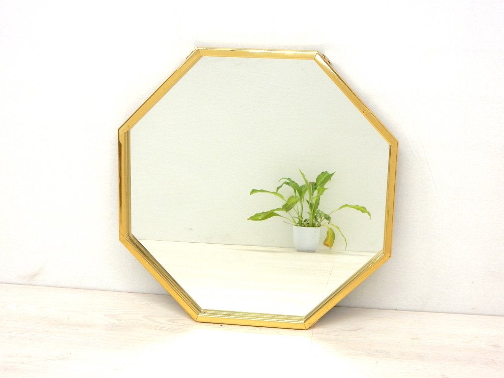 Vintage spiegel hollywood regency goud messing mid century, Gebruikt, ., Ophalen of Verzenden, .