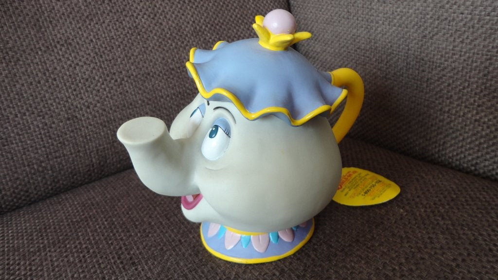 Mevrouw Theepot spaarpot Belle en het Beest, Ophalen of Verzenden, Gebruikt, Metaal of Blik, Overige thema's