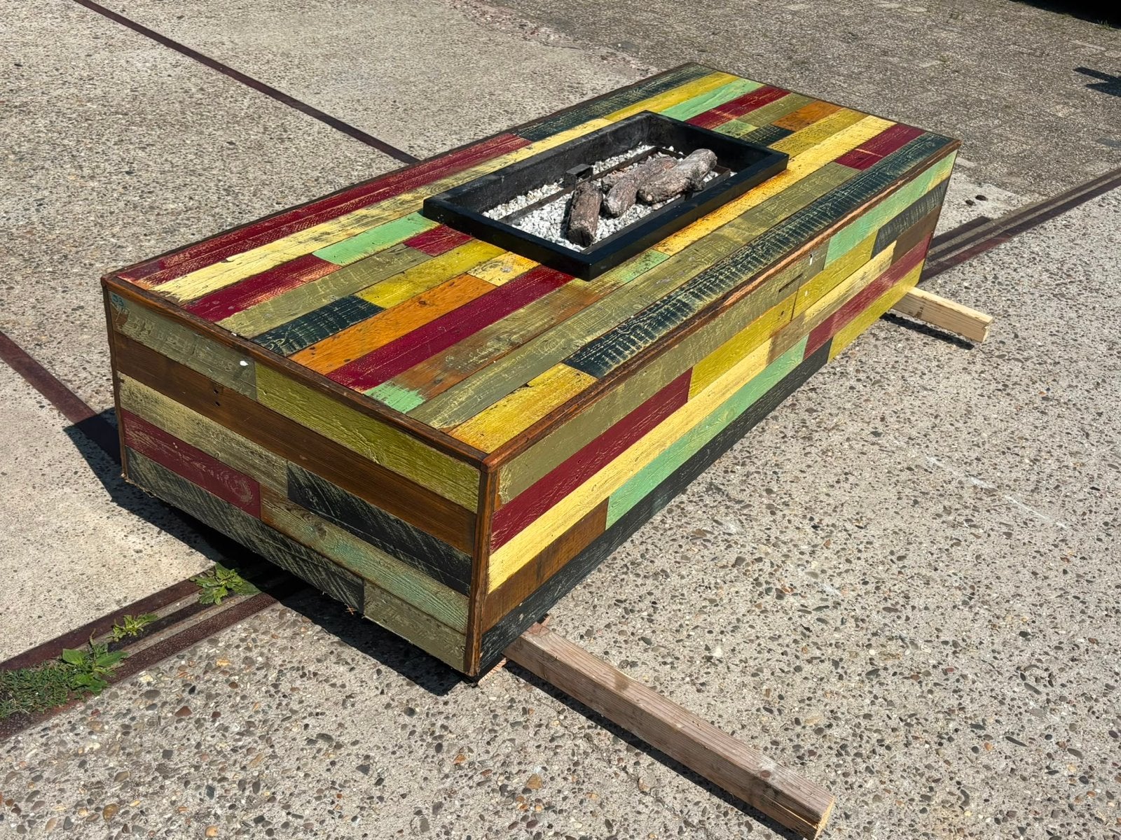 Salontafel met vuurschaal op gas - 200x80x40 cm, Ophalen, Gebruikt, 200 cm of meer, 50 tot 100 cm