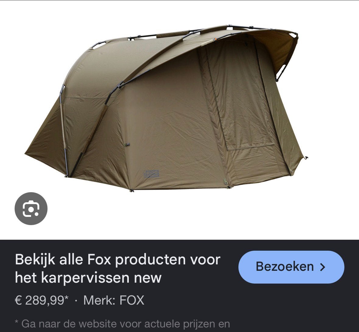 Fox eos 2 man bivvy 2 man dome inclusief winterskin, Watersport en Boten, Hengelsport | Karpervissen, Ophalen of Verzenden, Zo goed als nieuw