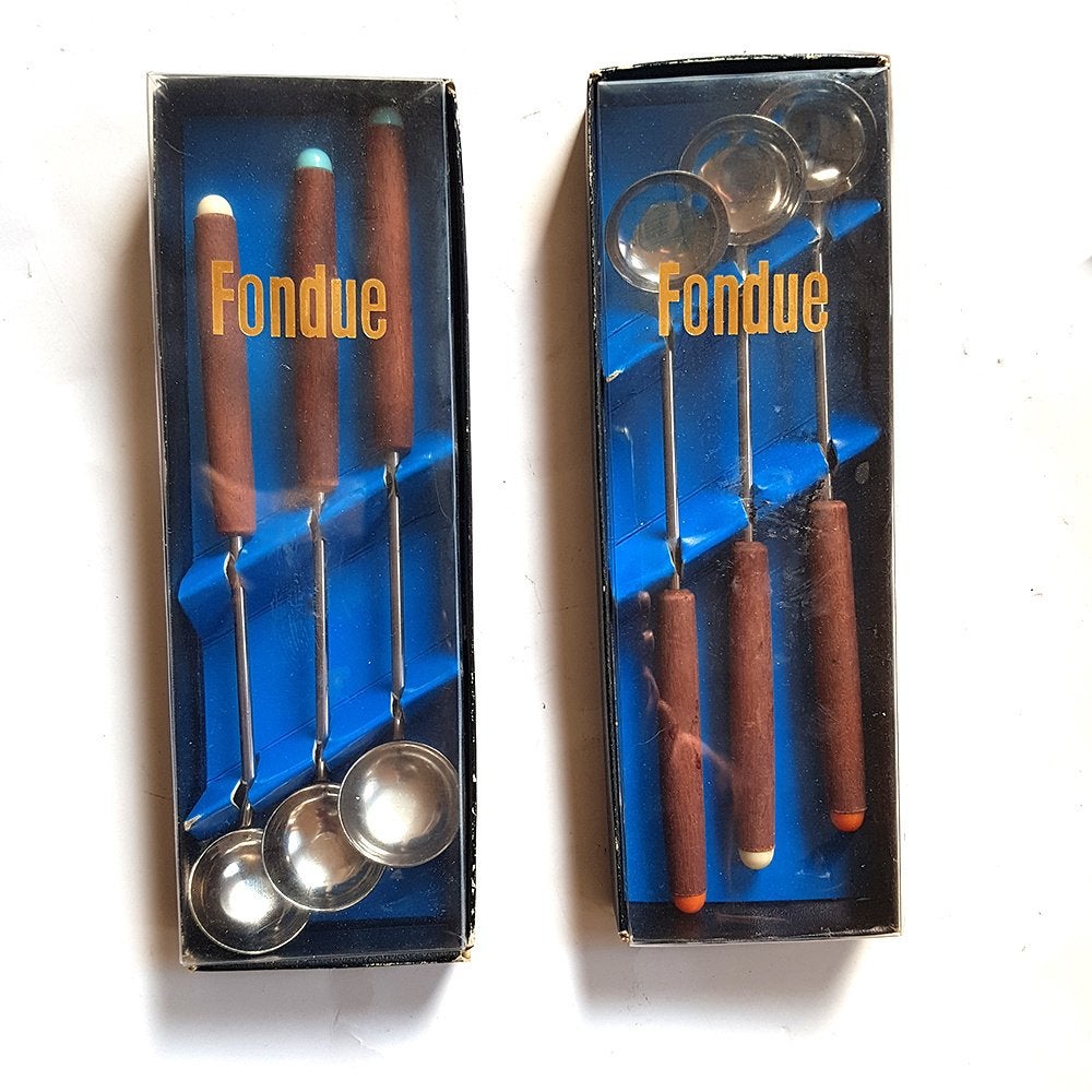Set van 6 teak fondue lepeltjes, Gebruikt, -, -, Ophalen of Verzenden