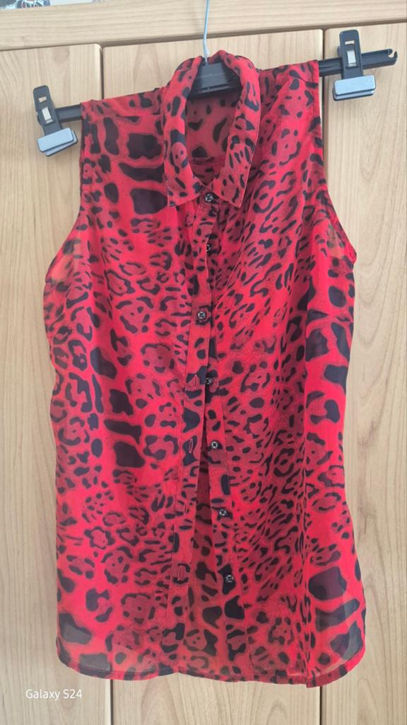 Geisha mouwloze blouse met panterprint - rood/zwart, Kleding | Dames, Maat 38/40 (M), Geisha, Ophalen of Verzenden, Zo goed als nieuw