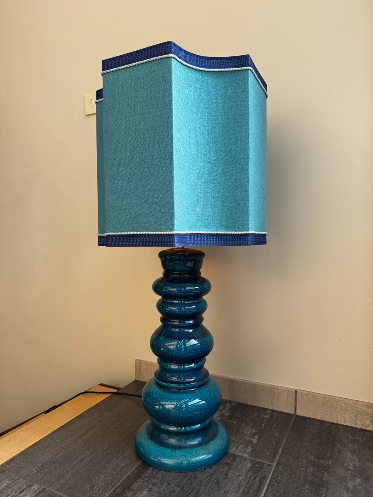 Vintage keramiek lamp blauw, Blauw, Vintage, Keramiek, Ophalen of Verzenden