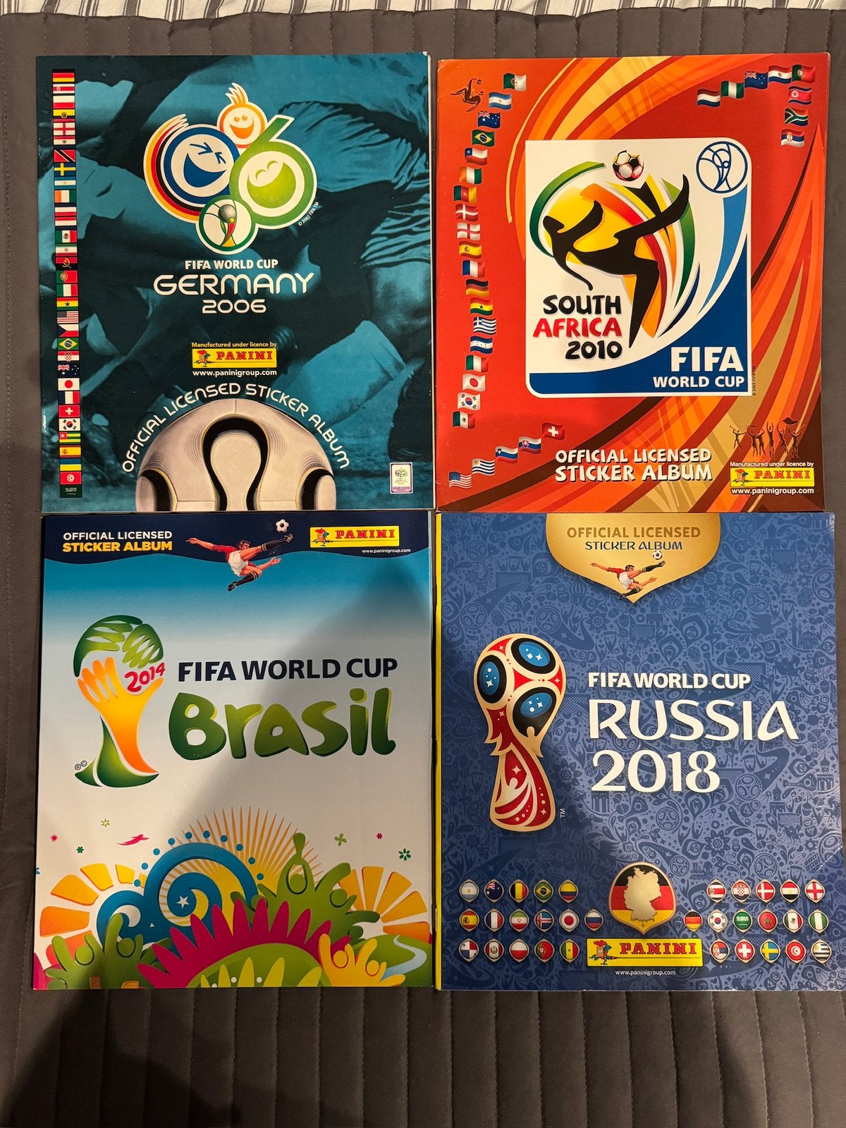 4 lege Panini WK-albums: 2006, 2010, 2014 en 2018, Ophalen of Verzenden, Zo goed als nieuw, Buitenlandse clubs, Poster, Plaatje of Sticker