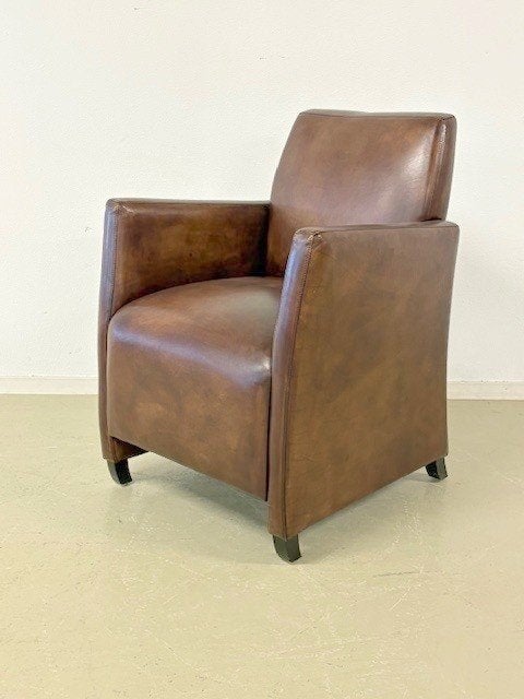 Engelse fauteuil in bruin rundleer van Jeantique, Ophalen, Gebruikt, Engels / Klassiek, 50 tot 75 cm