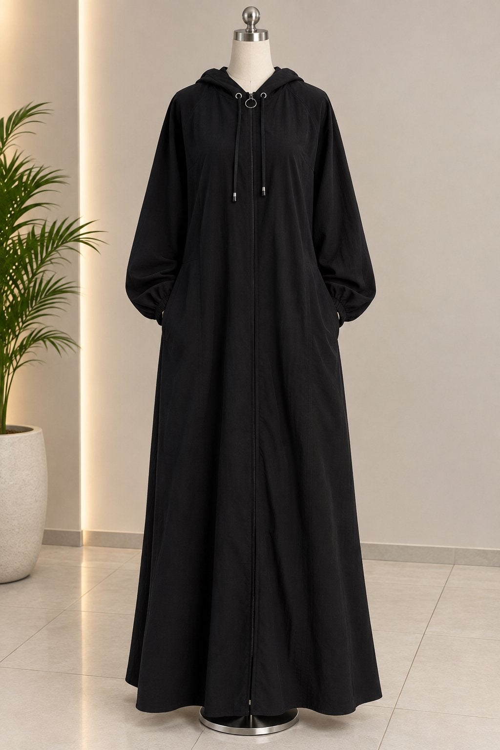 Elegante Zwarte Abaya met Capuchon en Rits, Maat 38/40 (M), Zwart, Ophalen of Verzenden, Zo goed als nieuw