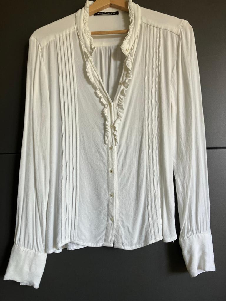 Expresso witte blouse met ruches en plooien, Kleding | Dames, Ophalen of Verzenden, Gedragen, Maat 42/44 (L), Wit
