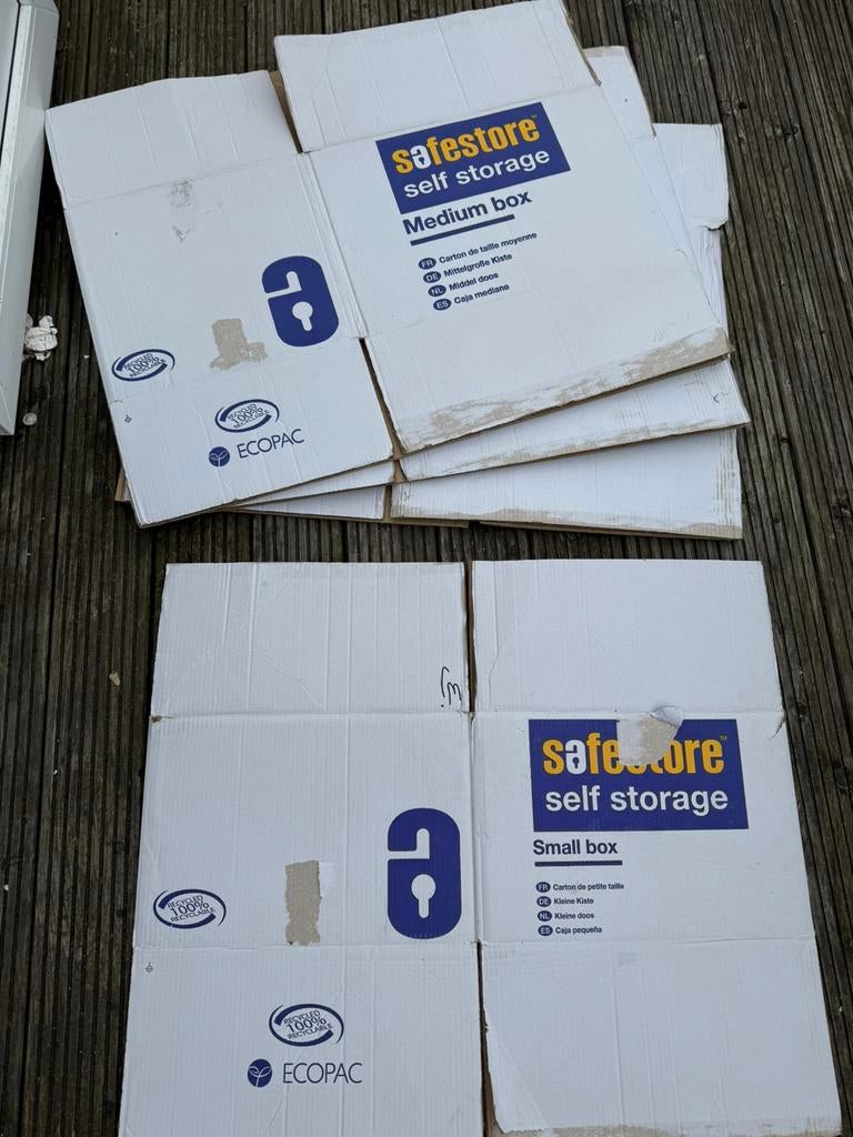 Verhuisdozen safestore 3x medium, 2x small, Doos, 40 tot 60 cm, 50 tot 75 cm, Ophalen of Verzenden