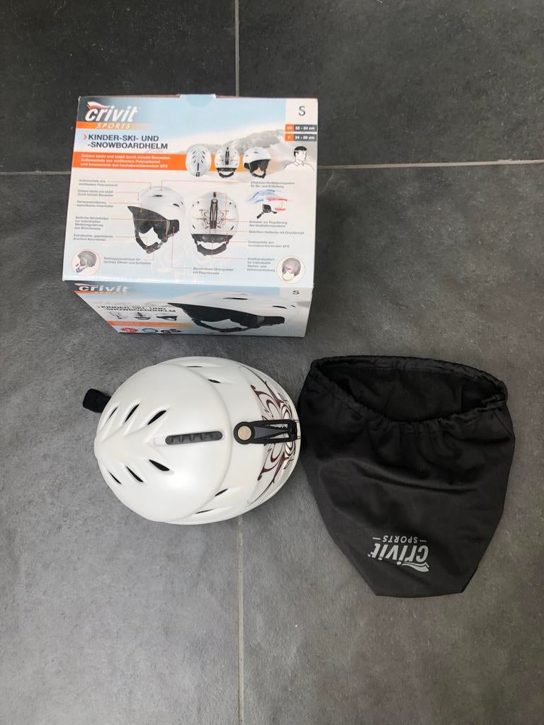Kinder ski helm wit met bijpassende ski bril (54-56 cm), Sport en Fitness, Skiën en Langlaufen, Ophalen, Zo goed als nieuw, Skiën