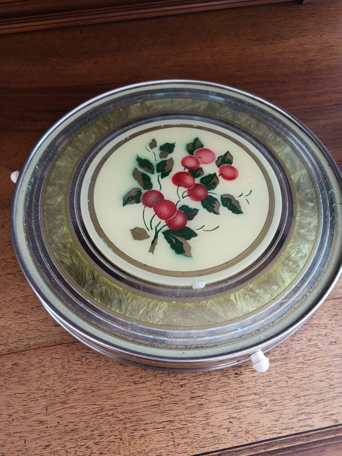 Vintage draaiplateau met kersenmotief, Ophalen of Verzenden