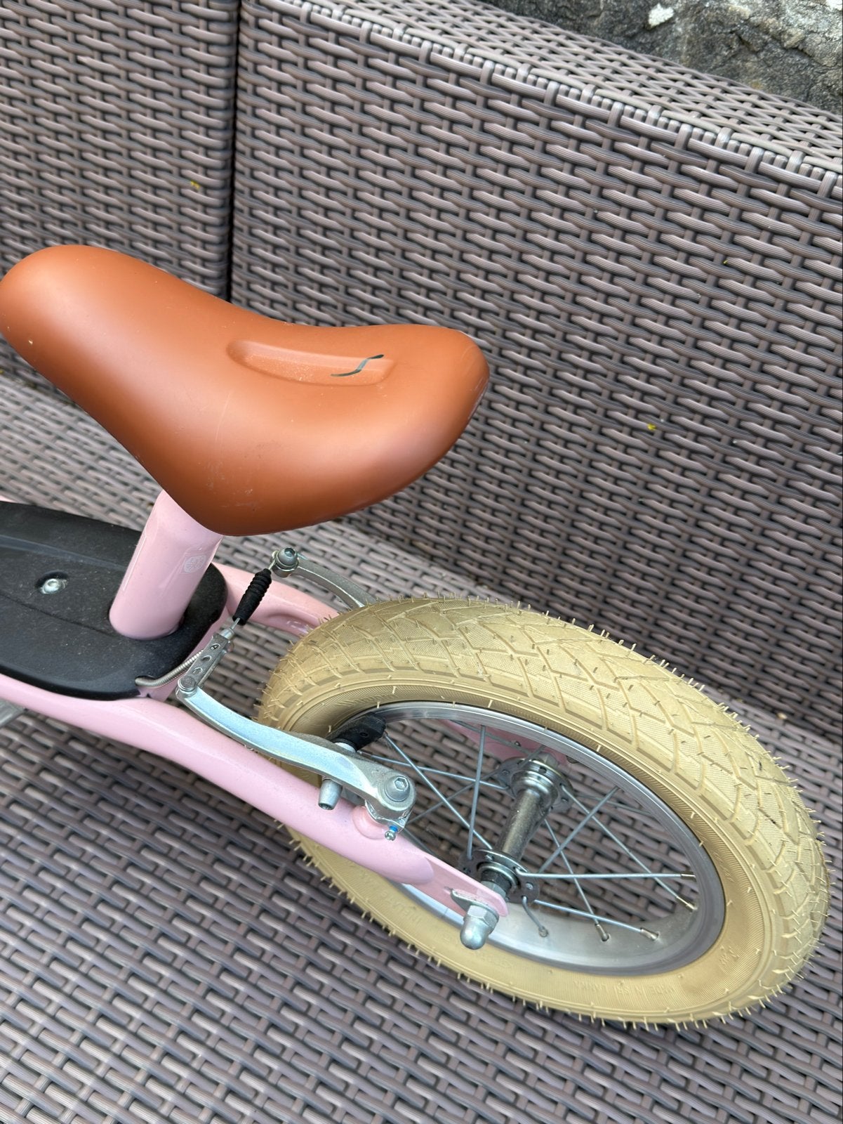 Puky loopfiets roze met bruin zadel, Ophalen, Gebruikt, Velgrem, Minder dan 16 inch