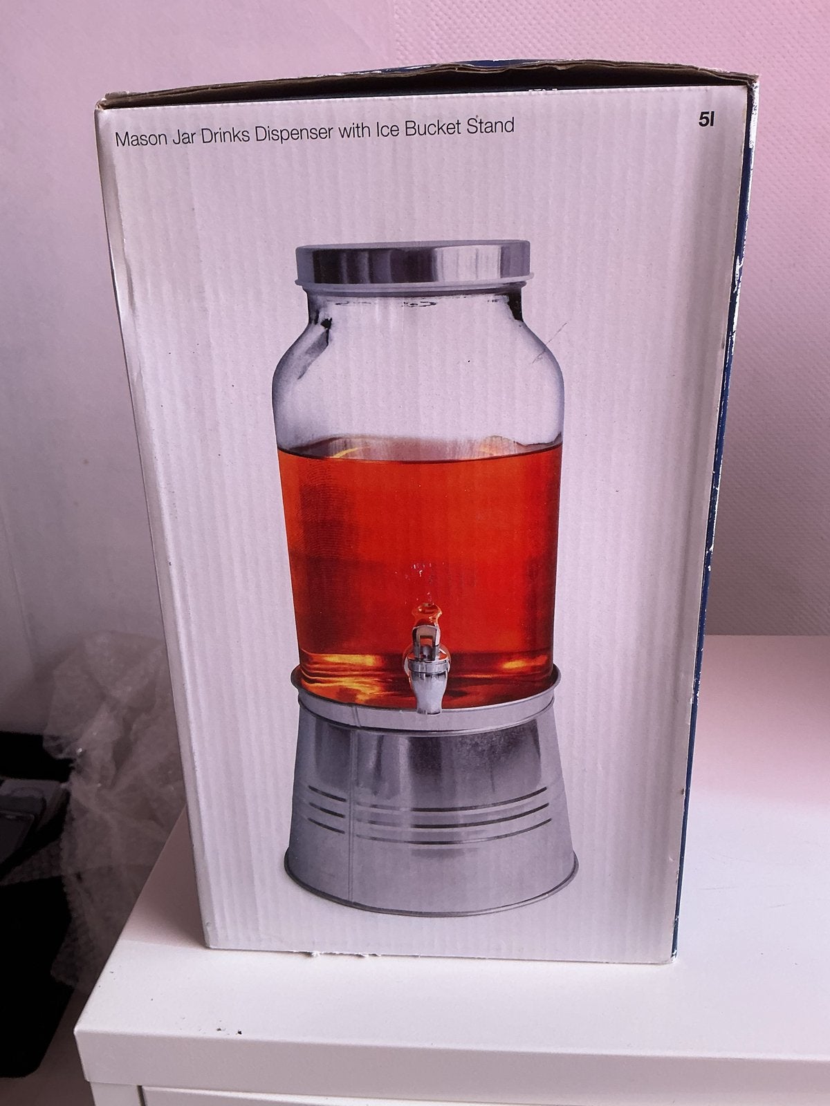 Mason Jar Drankdispenser met IJsemmer Standaard 5L, Ophalen of Verzenden, Glas, Overige typen, Nieuw