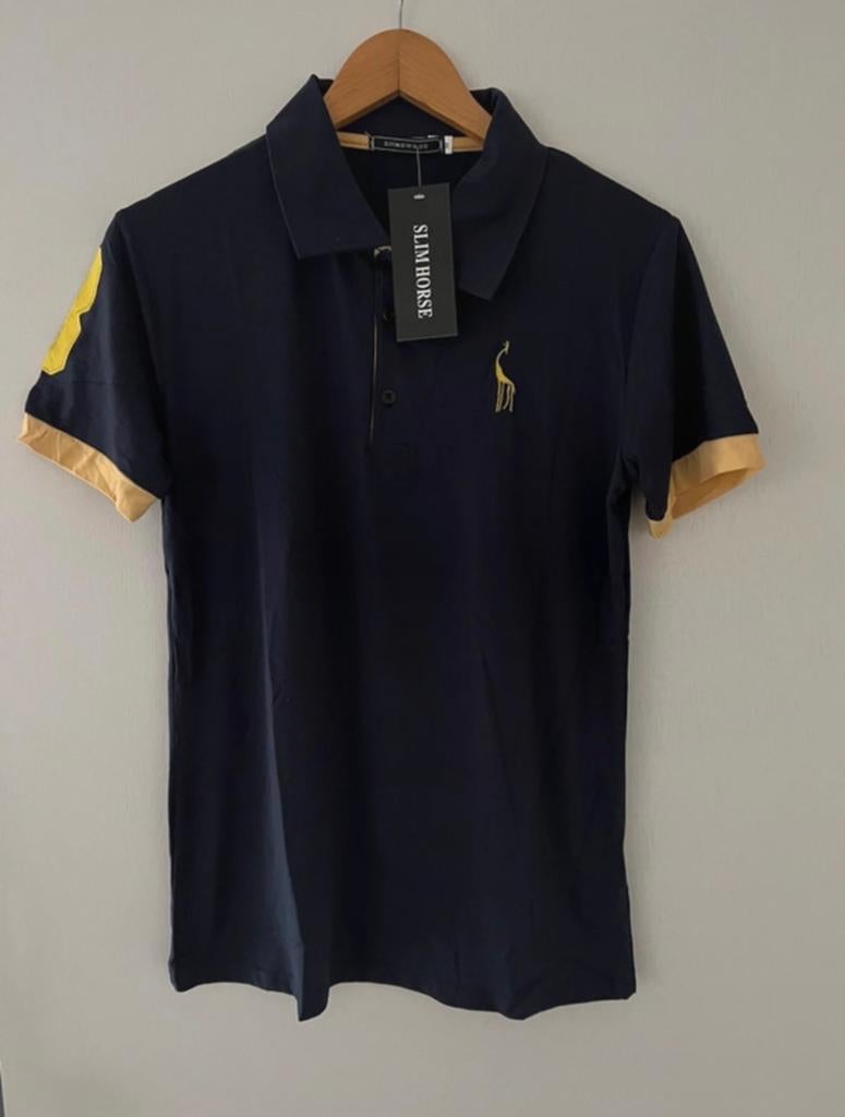 Slim Horse Polo Shirt - Donkerblauw met geel maat M, Ophalen of Verzenden, Nieuw, Maat 48/50 (M), Blauw