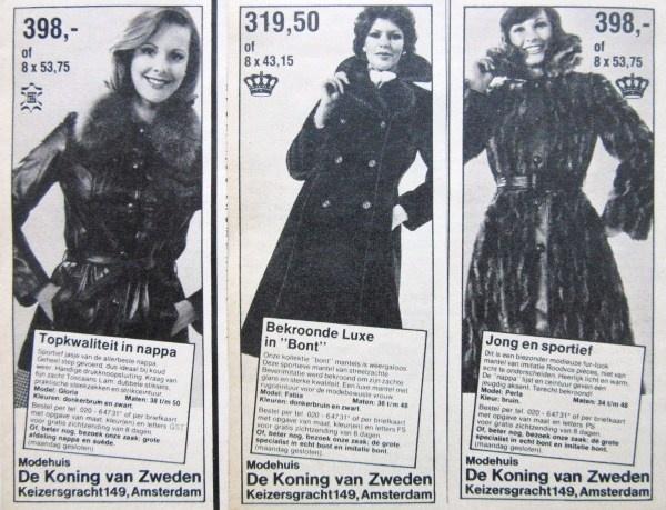 18 vintage reclames De Koning van Zweden modehuis 75-76 mode, Ophalen of Verzenden, Gebruikt, Overige typen