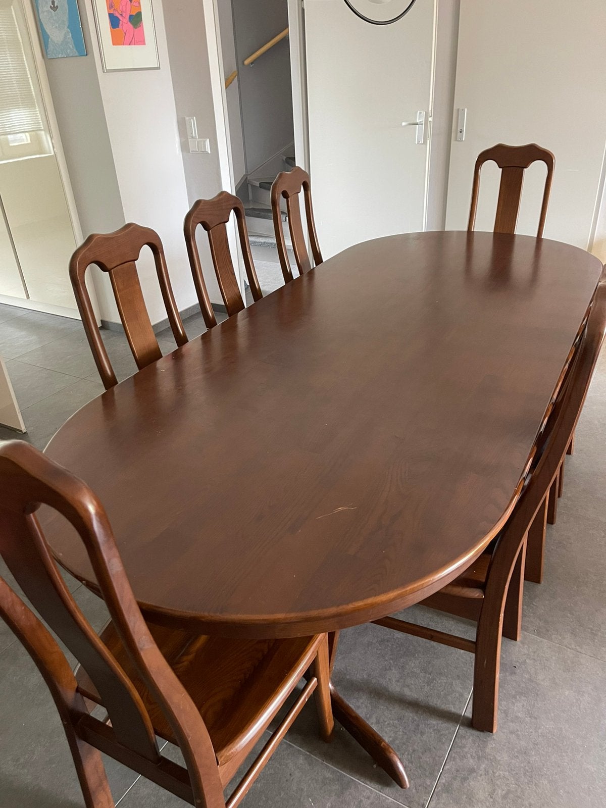 Eetkamer tafel met 8 stoelen, vietnamees design, Ophalen, Zo goed als nieuw, Vietnamees, 8 stoelen of meer