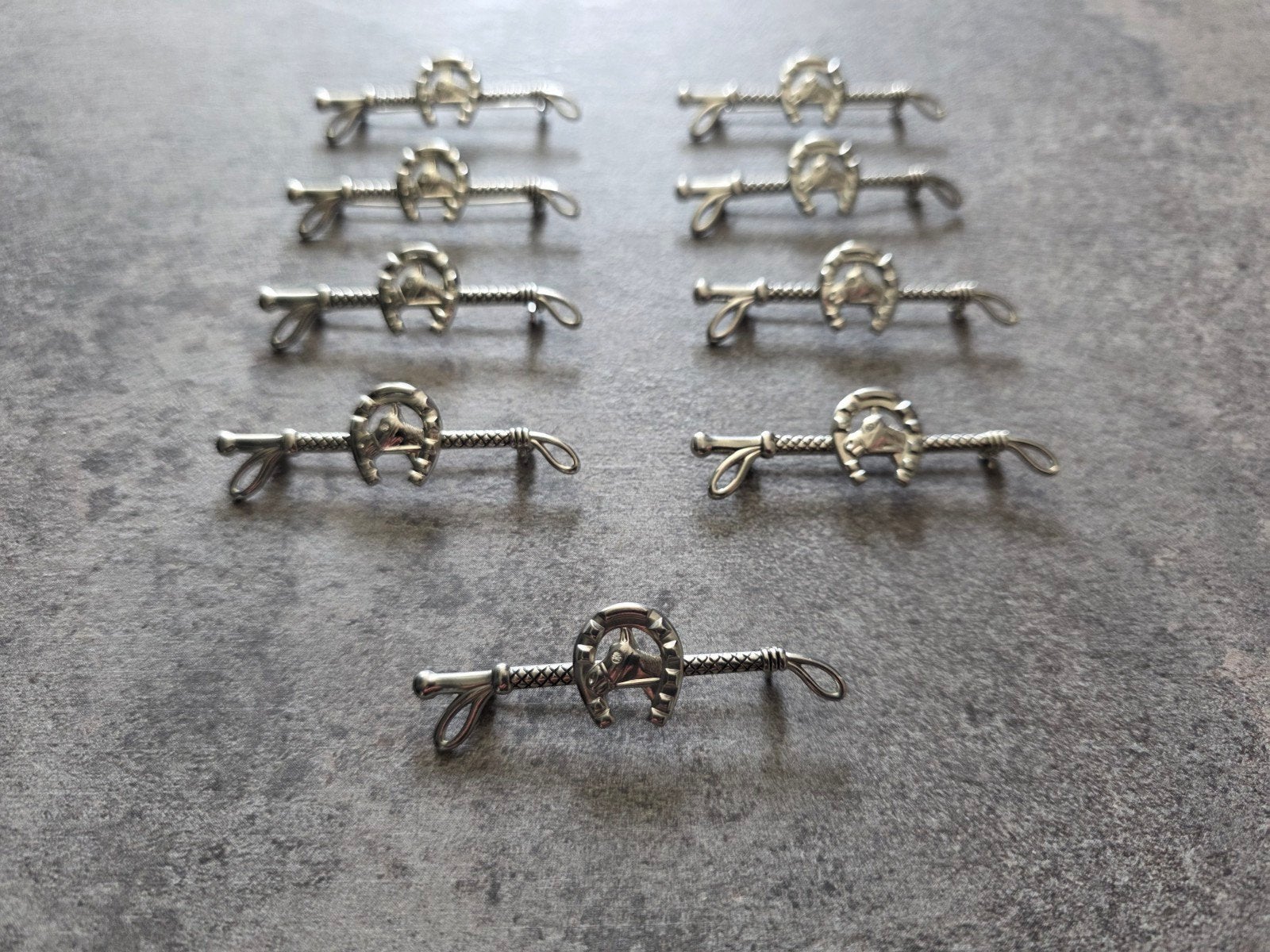 9x wedstrijd plastron speld spelden broche zilver paard, Ophalen of Verzenden