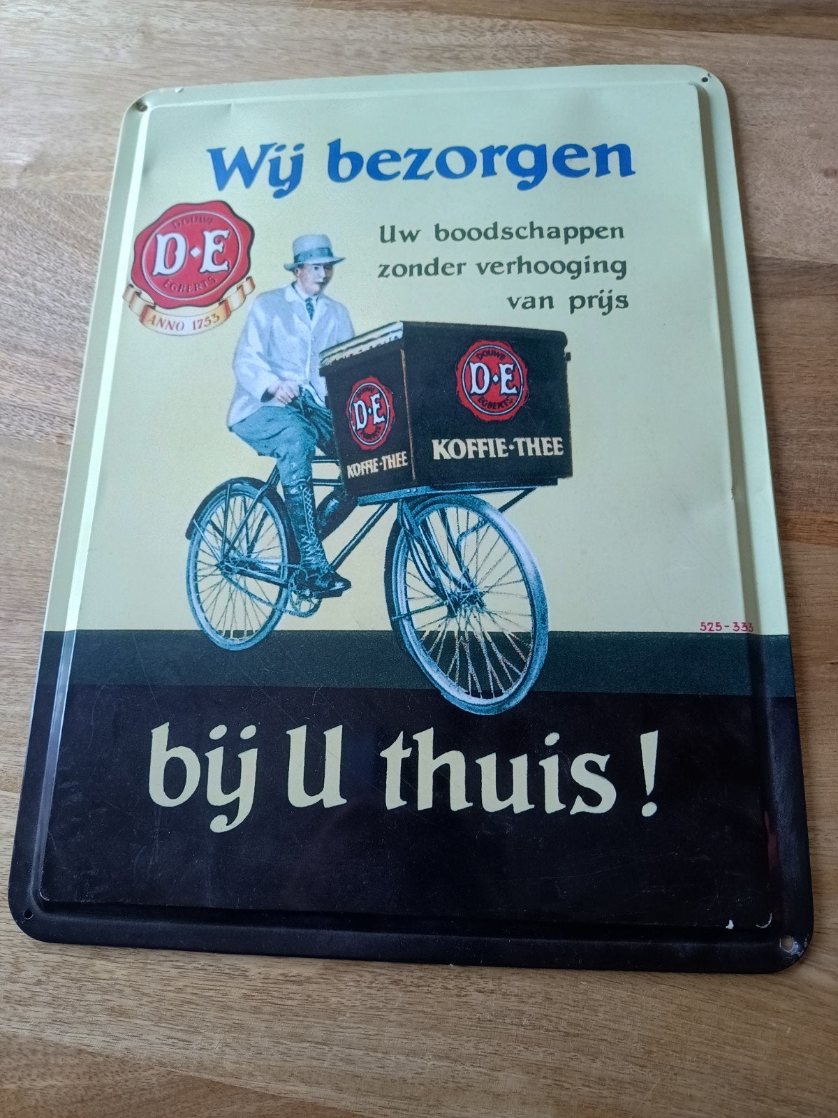Douwe Egberts reclamebord - Wij bezorgen bij u thuis, Verzamelen, Ophalen of Verzenden, Gebruikt, Reclamebord