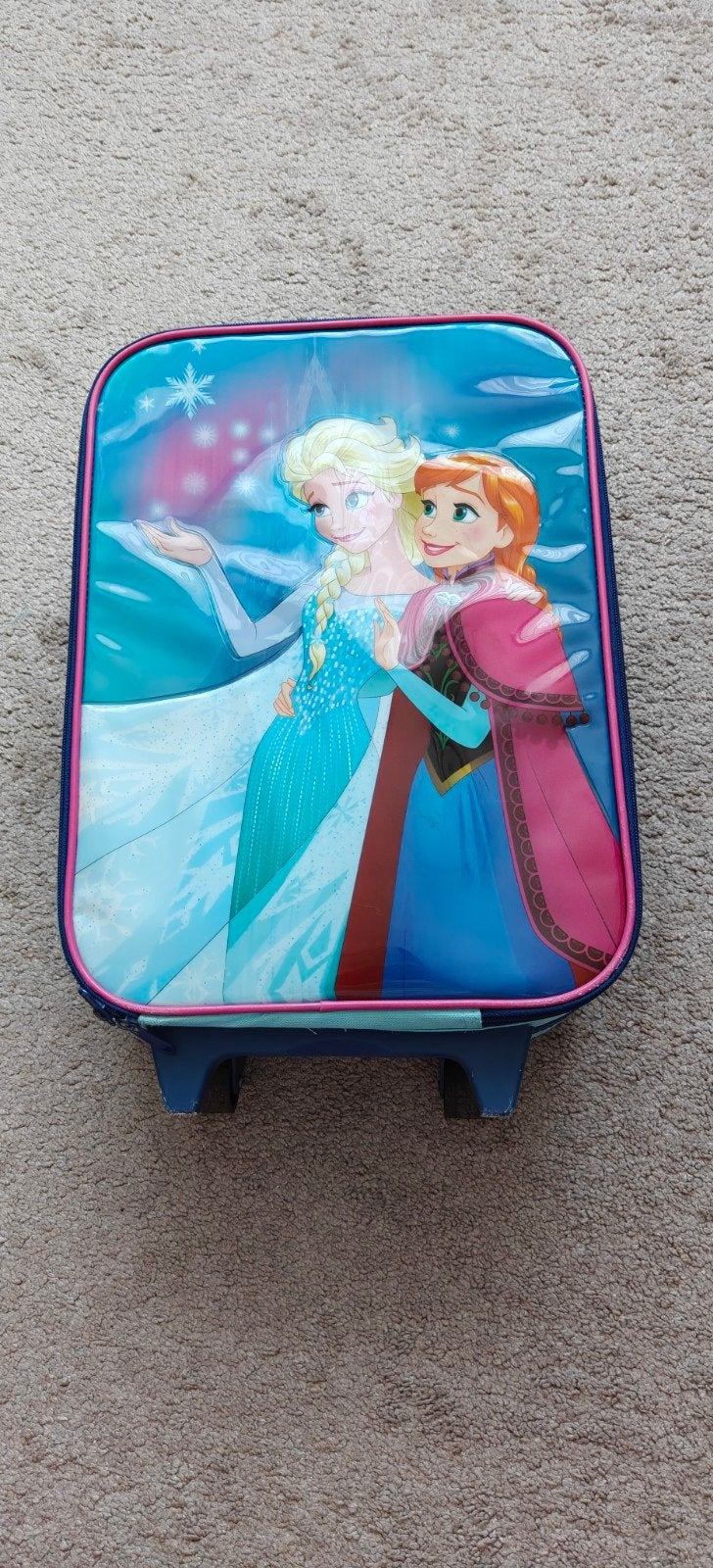 Frozen kinderkoffer met wieltjes - Elsa en Anna, Ophalen of Verzenden, Gebruikt, Blauw, Uitschuifbare handgreep