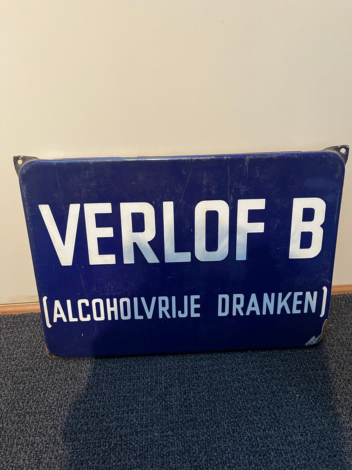 Vintage Emaille Verlof B (Alcoholvrije Dranken) Bord, Ophalen