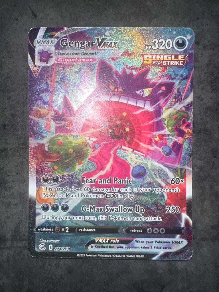 Gengar VMAX 271/264 - Fusion Strike - NM, Ophalen of Verzenden, Zo goed als nieuw, Losse kaart, Foil
