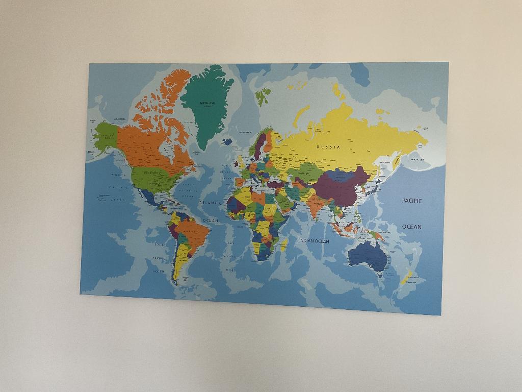 Wereldkaart op aluminium, Ophalen, Metaal, Wandhanger, 80 cm