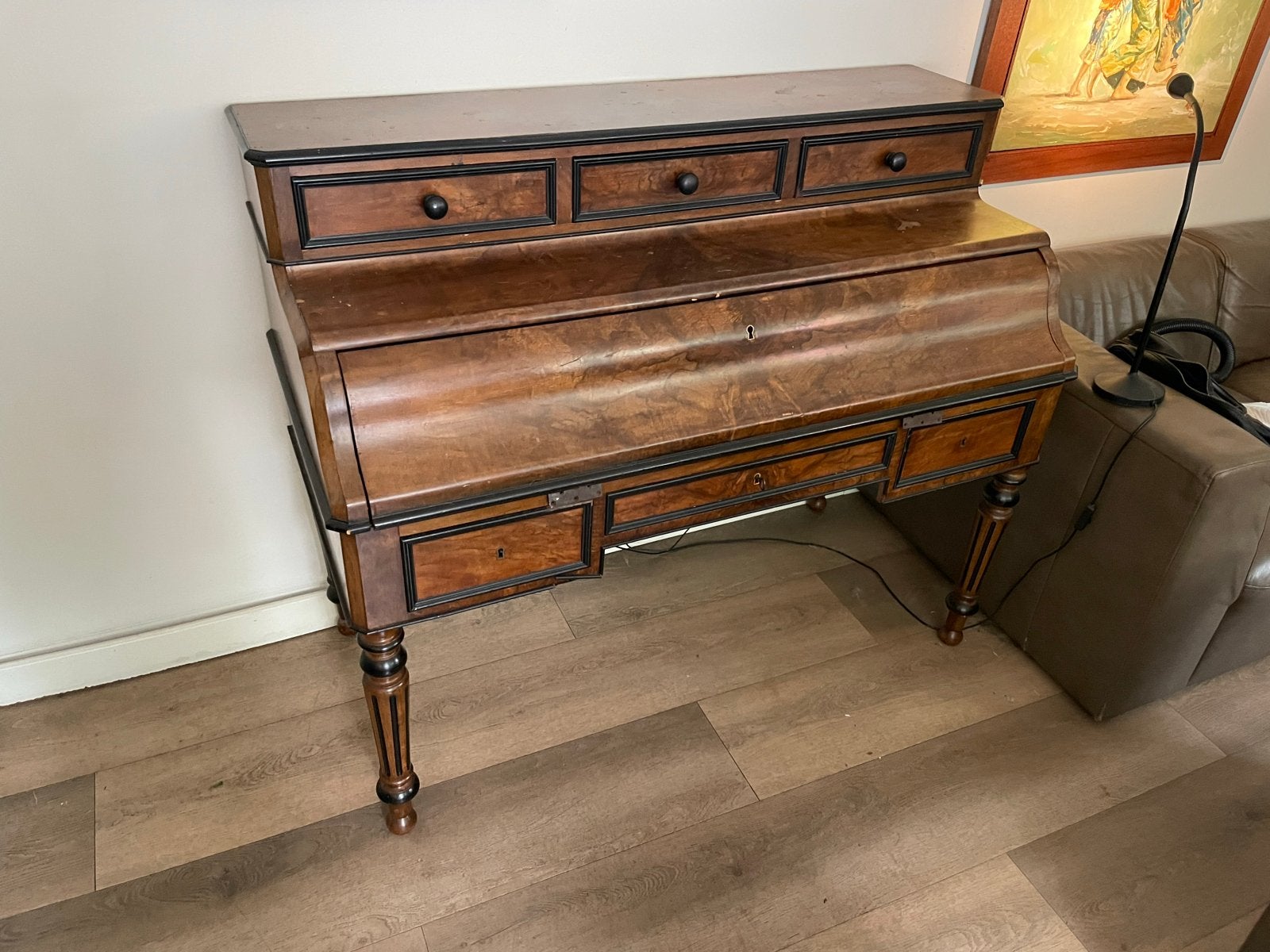 Antiek Bonheur Secretaire Bureau met Groen Vilt, Antiek en Kunst, Ophalen