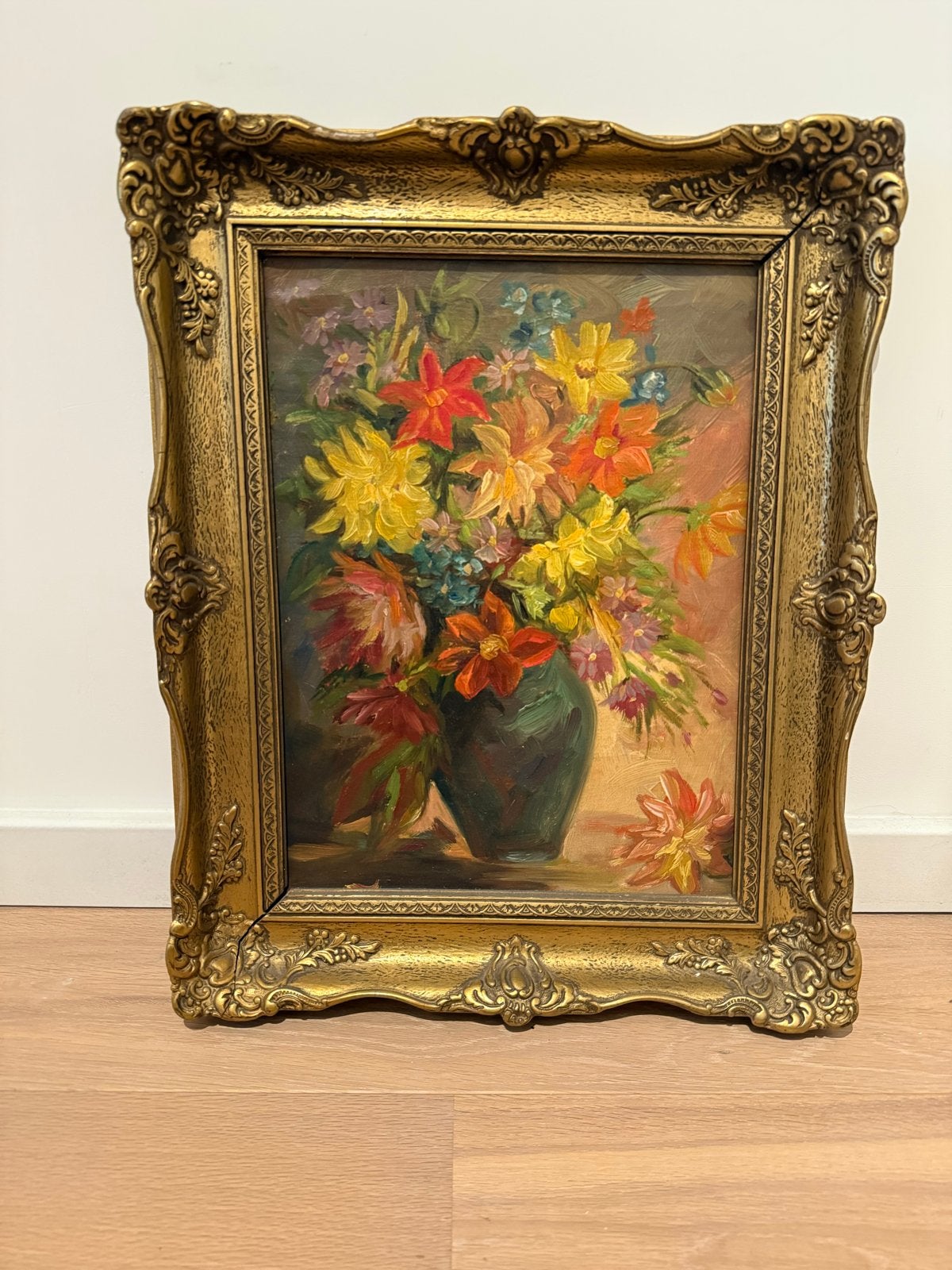Schilderij met bloemen in vaas, incl. lijst 42x54cm, Doek, Realistisch, Olieverf, Ingelijst