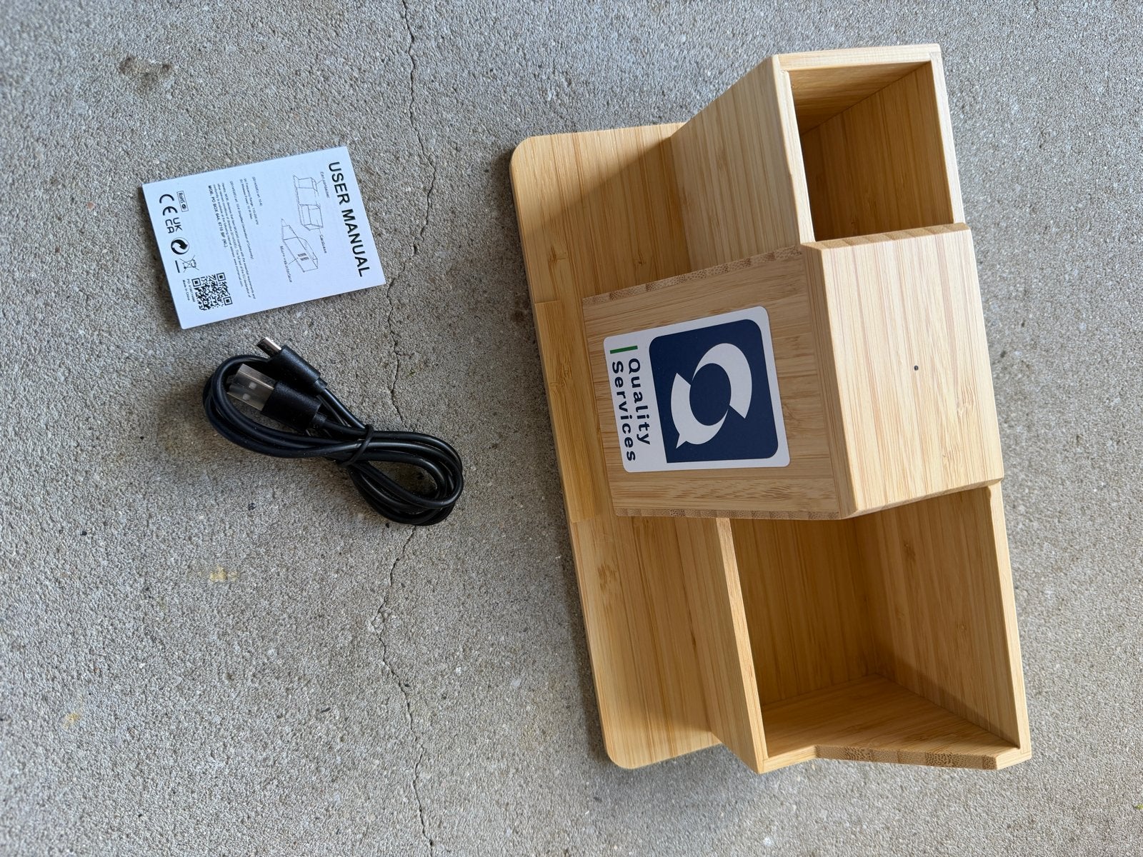 Speaker set - opbergbox van bamboe, Inclusief oplader, Speakerset, Nieuw, Minder dan 60 watt