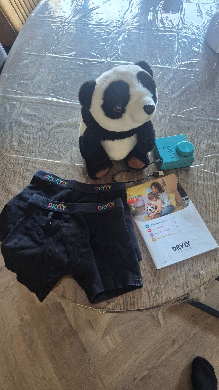 Dryly plaswekker met panda knuffel en 2 boxers, Ophalen of Verzenden, Zo goed als nieuw, Jongen of Meisje