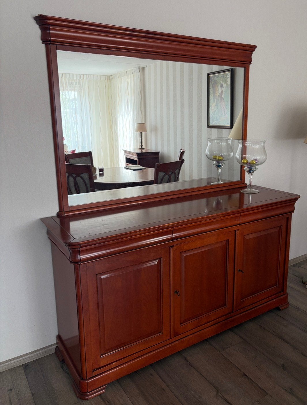 Eettafel met 4 stoelen, dressoir met spiegel en tv kast., Ophalen, 150 tot 200 cm, Zo goed als nieuw, Klassiek / Louis Philippe