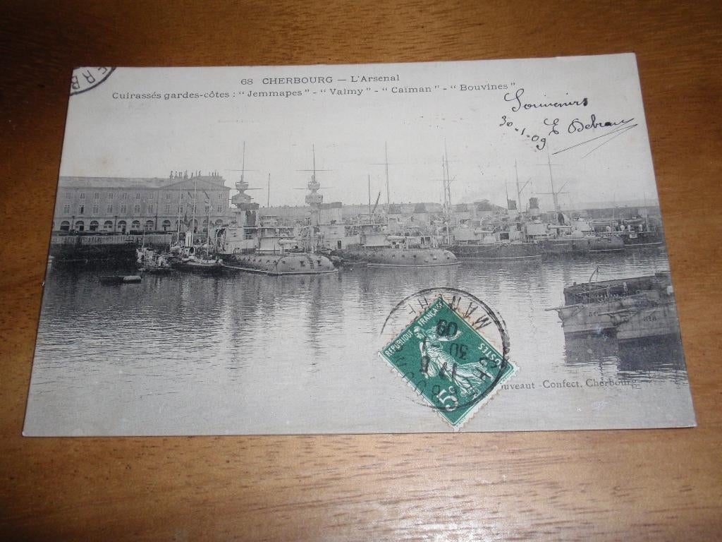 Franse Marine Haven Cherbourg Frankrijk Scheepvaart Schip, Verzamelen, Verzenden, Voor 1920, Gelopen, Frankrijk
