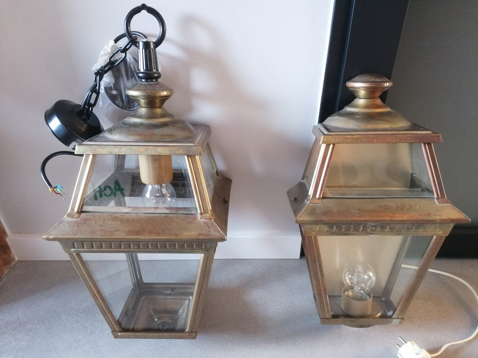 Roger Pradier Franse Hanglantaarn en Wandlamp Messing, Franse stijl, Zo goed als nieuw, Metaal, E27 (groot)