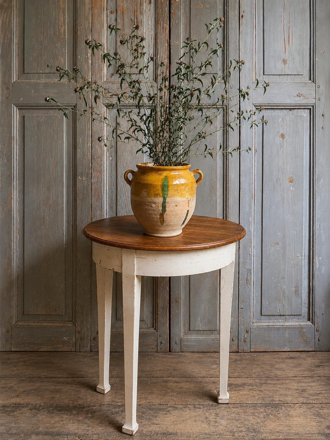 Landelijke bijzettafel uit Frankrijk, Ophalen, Zo goed als nieuw, Rond, Minder dan 55 cm