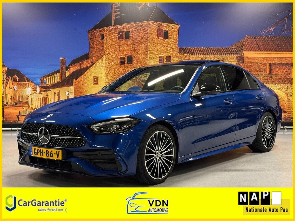 Mercedes-Benz C-klasse 300 d AMG Line Panodak Leer Camera LE, Auto's, Mercedes-Benz, Automaat, Blauw, Leder, Bedrijf