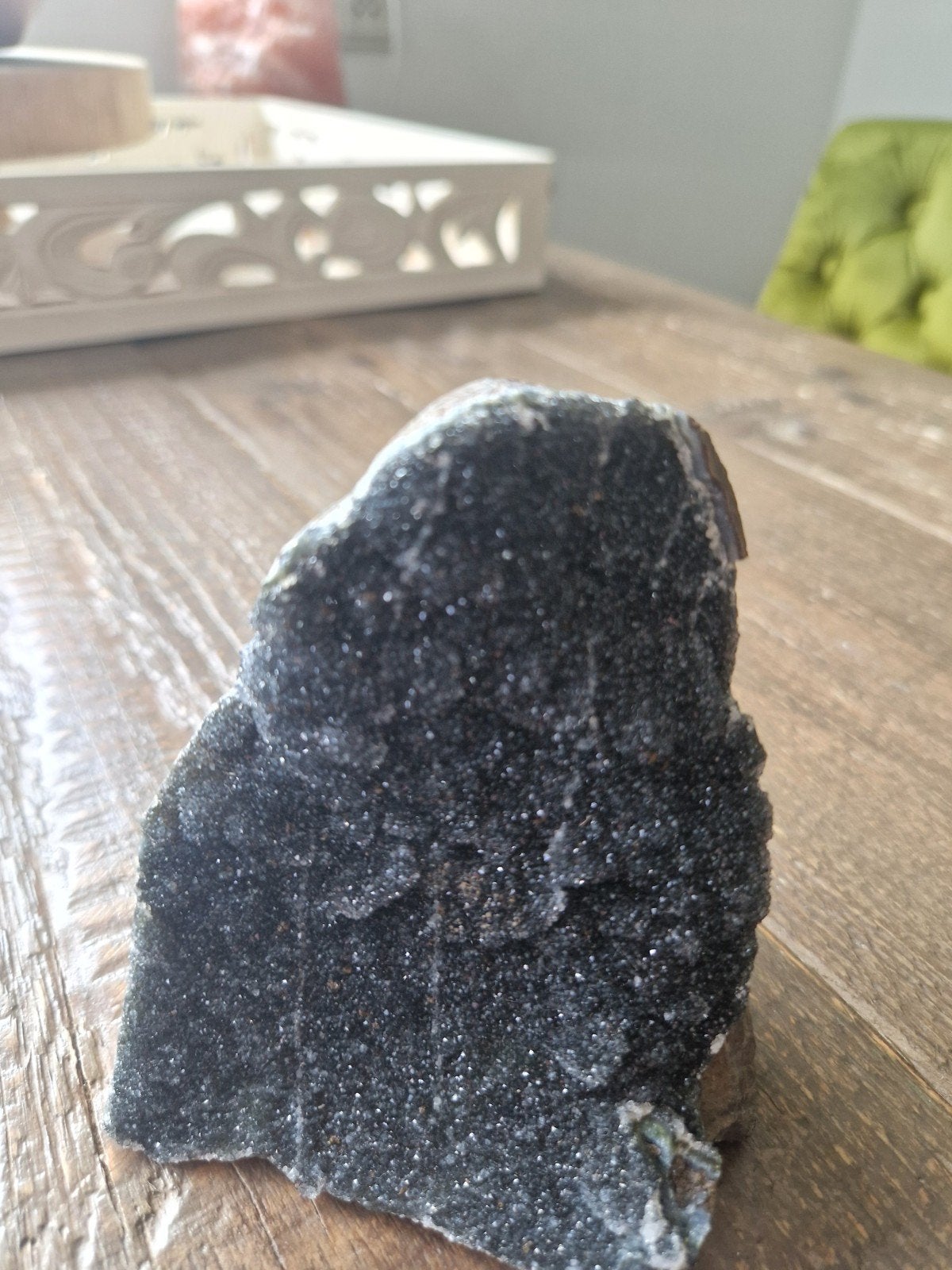 Zwarte Druzy Kwarts Mineraal Stuk, Ophalen of Verzenden, Mineraal