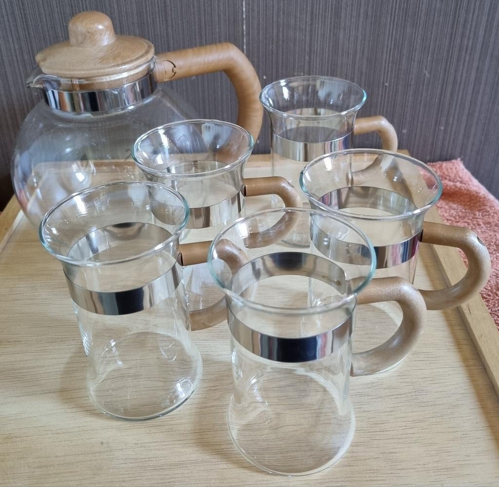 Theeset, pot + 5 glazen, Glas of Glazen, Nieuw, Ophalen of Verzenden, Glas