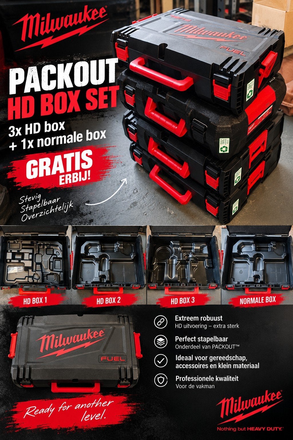 Milwaukee HD box stapelbaar systainer (3 stuks), Ophalen of Verzenden, Nieuw