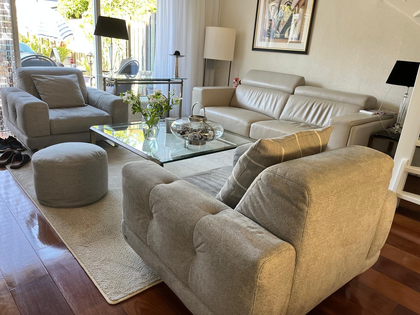Lederland bank en Natuzzi stoelen, Ophalen, Gebruikt, Driepersoons, Rechte bank