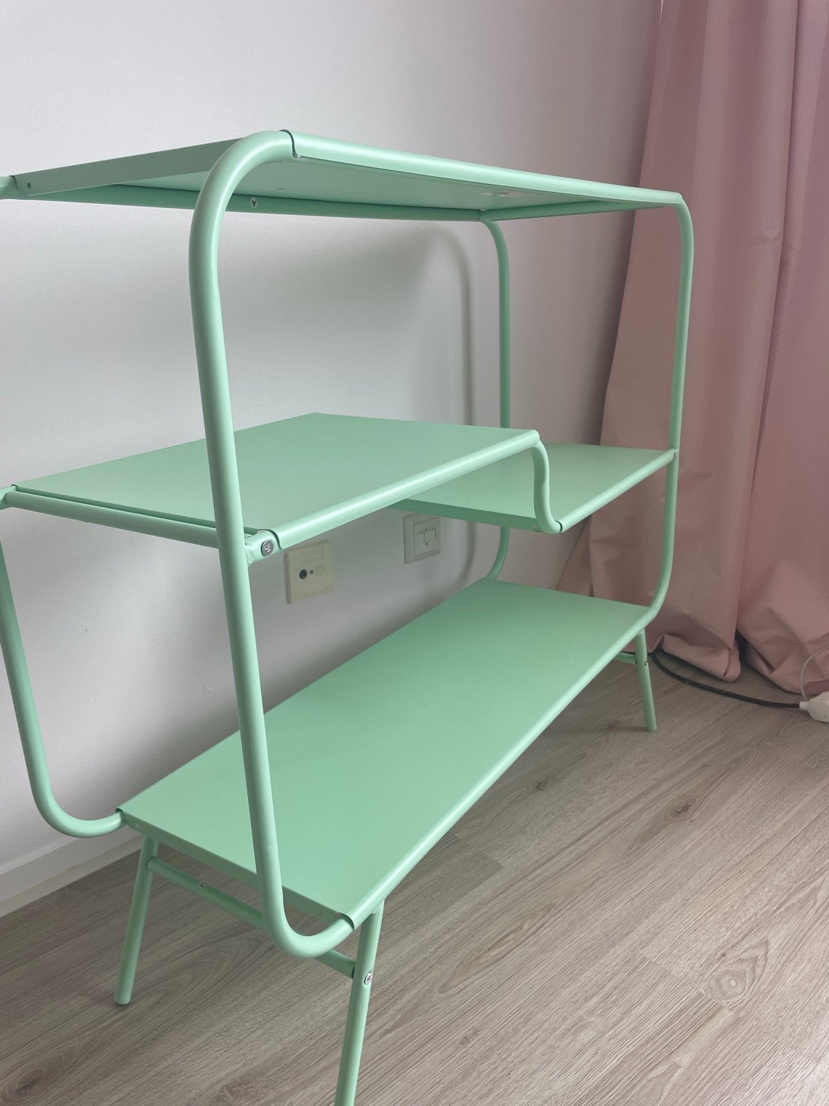 Mintgroen metalen rek met 3 planken, Huis en Inrichting, Kasten | Stellingkasten, Ophalen, Zo goed als nieuw