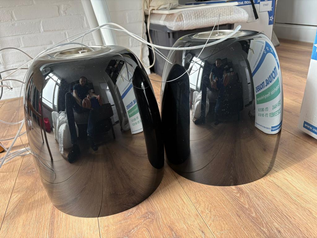 Prandina notte black pendant lamps (pair), Huis en Inrichting, Lampen | Hanglampen, Ophalen, Gebruikt, Glas, Modern