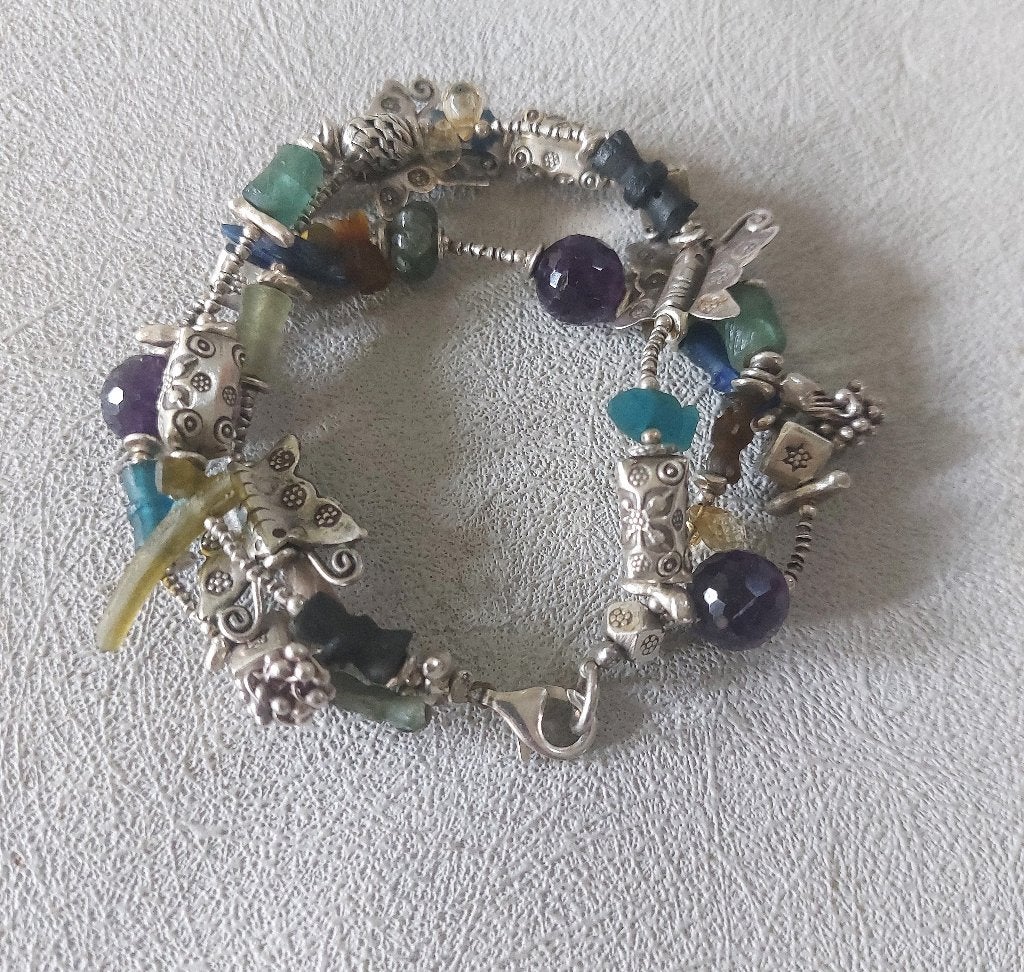driedelige zilveren armband, Ophalen of Verzenden, Zo goed als nieuw, Met bedels of kralen, Zilver